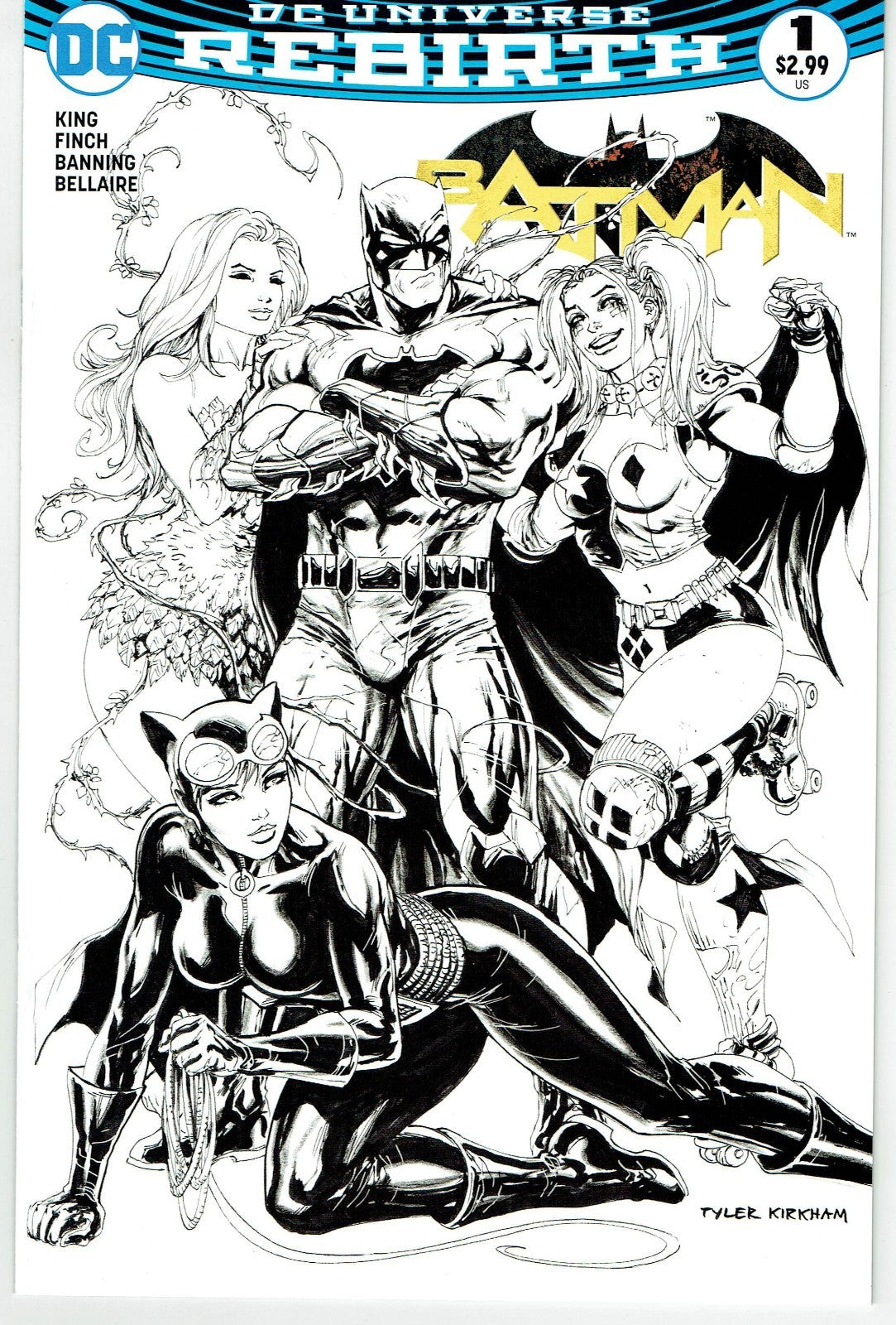 Batman #1 Hastings Tyler Kirkham Black and White Cover (DC Comics August 2016)